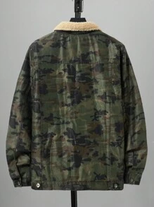 SHEIN Cottnline Men's Fleece Lined Green Denim Jacket - Multicolor - View 2