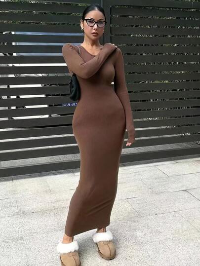 INAWLY Solva Vestido ajustado de Body entero de tela de otoño para mujeres