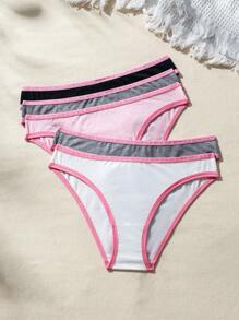 SHEIN 5 Unids/set Bragas Triangulares Con Borde Estampado De Letras - Multicolor - Ver 1