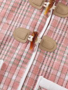 SHEIN Tween Girl Plaid Dual Pocket Raglan Sleeve Contrast Binding Hooded Duffle Overcoat - Multicolor - View 3