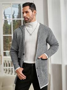 Manfinity Unisex Uomo 1 pezzo Cardigan con doppia tasca bordo a contrasto con cappuccio