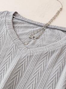 SHEIN LUNE Plus Solid V Neck Sweatshirt - Grey - View 4