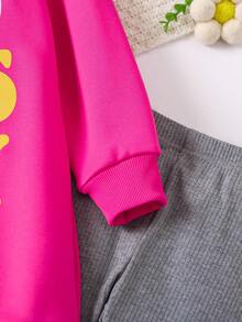 SHEIN 女小童標語圖案加絨內裏運動衫&緊身打底褲