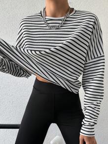 SHEIN 女用條紋圓領上衣 - 黑與白 - 查看 5