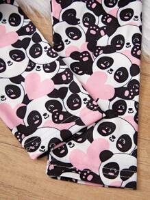 SHEIN Young Girl Heart & Panda Print Leggings - Multicolor - View 5