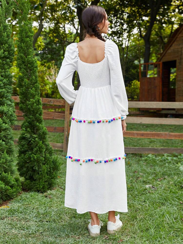 Women's Square Collar Lantern Sleeve Wrap Dress