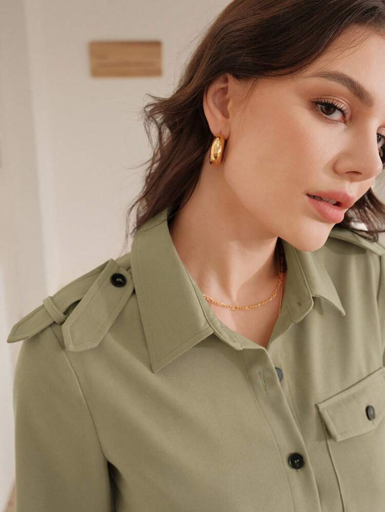 Solid Color Front Button Shirt