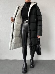 EURMUSE Women'S Reversible Hooded Padded Jacket - White - View 1