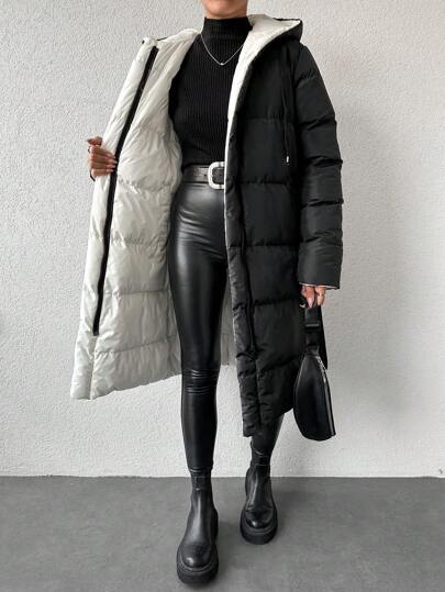 EURMUSE Kvinnors Vändbar Huva Vadderad Jackor