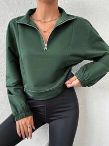 EURMUSE Half Zip Drop Shoulder Sweatshirt - Green - View 6