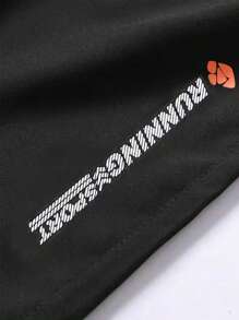 男士字母圖案拉鏈細節短褲 - 黑色 - 查看 4