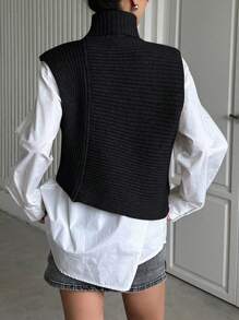 DAZY 1pc Turtleneck Wrap Sweater Vest,Fall Clothes - Black - View 2
