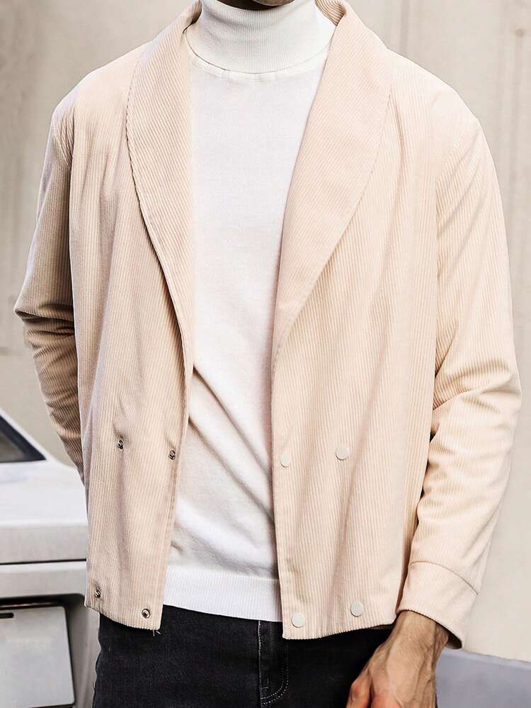 Loose Fit Men's Double Breasted Shawl Collar Jacket , Corduroy