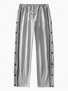 Manfinity Homme Loose Fit Men's Contrast Piping Button Side Drawstring Waist Sweatpants - Grey - View 6