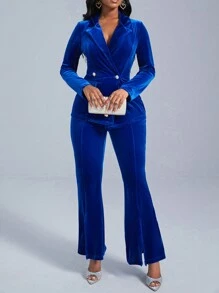 SHEIN Lady Velvet Suit - Blue - View 4