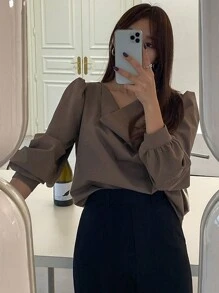 DAZY Của phụ nữ Ống tay áo Áo sơ mi - Màu nâu  Mocha - Xem 4