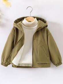 Boys' Hooded Zipper Jacket With Drop Shoulder Design