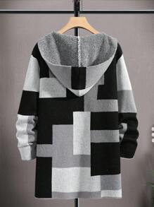 Manfinity Homme 男士拼色连帽开衫 - 黑與白 - 查看 2