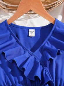 Tween Girl Girl'S Ruffled Asymmetric Hem Belted Dress - Blue - View 4