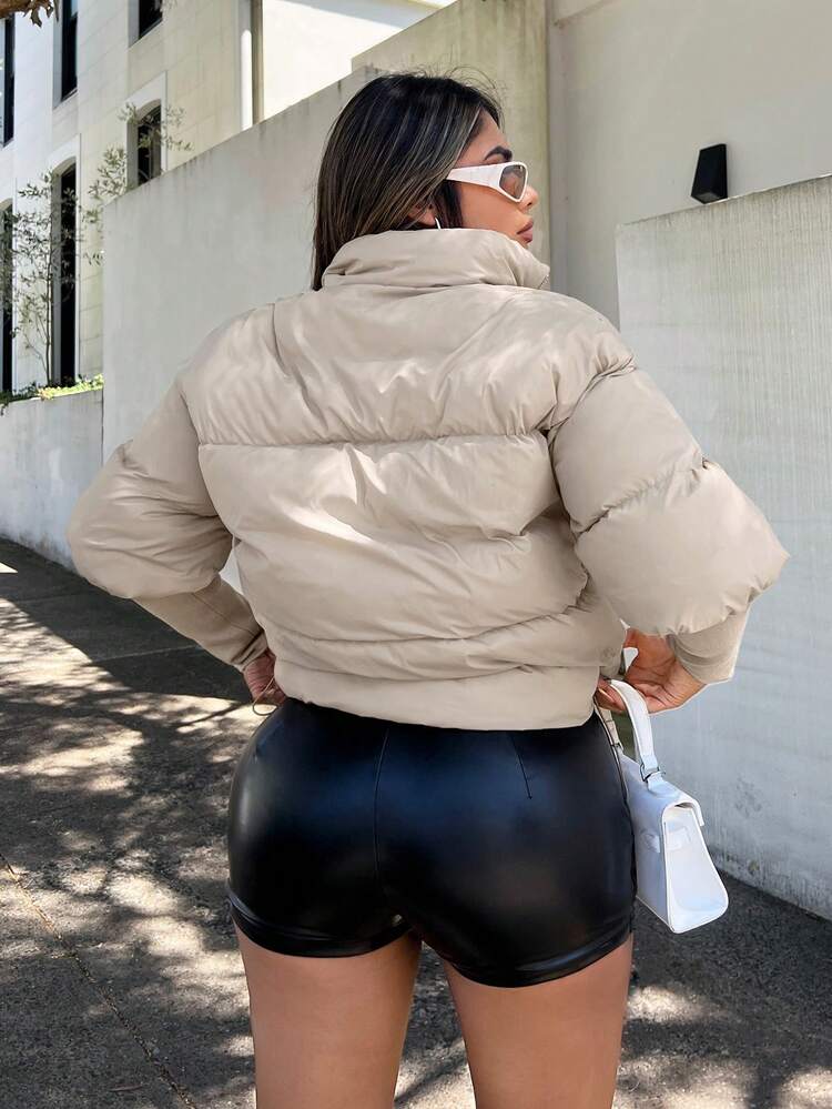 School Jacket With Sewn-On Sleeves, Long Spiral Design Padded Coat