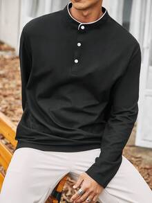 Manfinity Homme 男士大码拼接邊POLO衫 - 彩色 - 查看 6