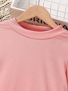 SHEIN Cô gái Tween Trang trí Fuzzy Chất rắn Váy liền áo vừa vặn - Hồng - Xem 4