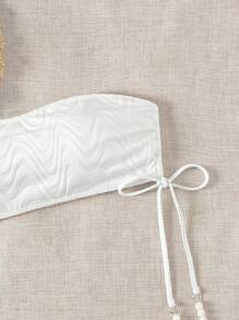 SHEIN Swim White Strapless Bandeau Bikini Top With Bow Decoration - White - View 3