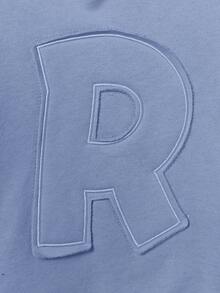 SHEIN 男童休闲宽松基础款卫衣，带字母贴花 - 藍色 - 查看 5