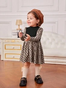 SHEIN 女嬰字母圖案撞色洋裝 - 彩色 - 查看 3