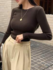 DAZY 女士纯色圆领长袖修身商务休闲套头毛衣秋冬