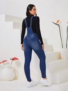 SHEIN Privé Túi nghiêng Quần yếm Denim Without Top - Rửa tối - Xem 2