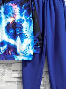 SHEIN Tween Boy Figure Print Hoodie & Sweatpants - Multicolor - View 3