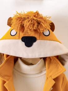 SHEIN 少女1件卡通刺繡3d耳朵設計連帽毛呢外套 - 黃色 - 查看 3