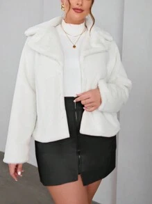 SHEIN Privé 大碼夾克帶西裝領和前打開設計 - 白色 - 查看 7