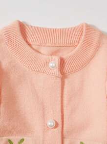 Floral Pattern Front Button Cardigan - Coral Pink - View 3