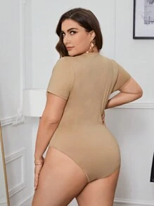 SHEIN Essnce Plus Solid Tee Bodysuit - Khaki - View 2