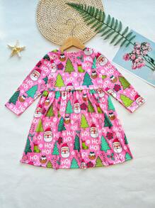 Robe D'impression De Noël Pour Jeune Fille