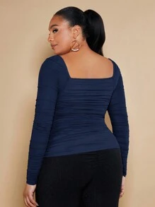 SHEIN BAE 大碼襯衫 - 藏蓝色 - 查看 2