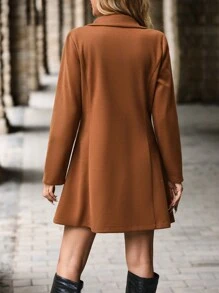 SHEIN LUNE Cổ áo Nút đơn Áo khoác - màu nâu - Xem 2