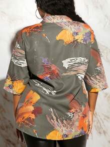 Slaydiva Graffiti Print Drop Shoulder Shirt - Olive Green - View 2