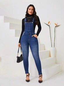 SHEIN Privé Túi nghiêng Quần yếm Denim Without Top - Rửa tối - Xem 4