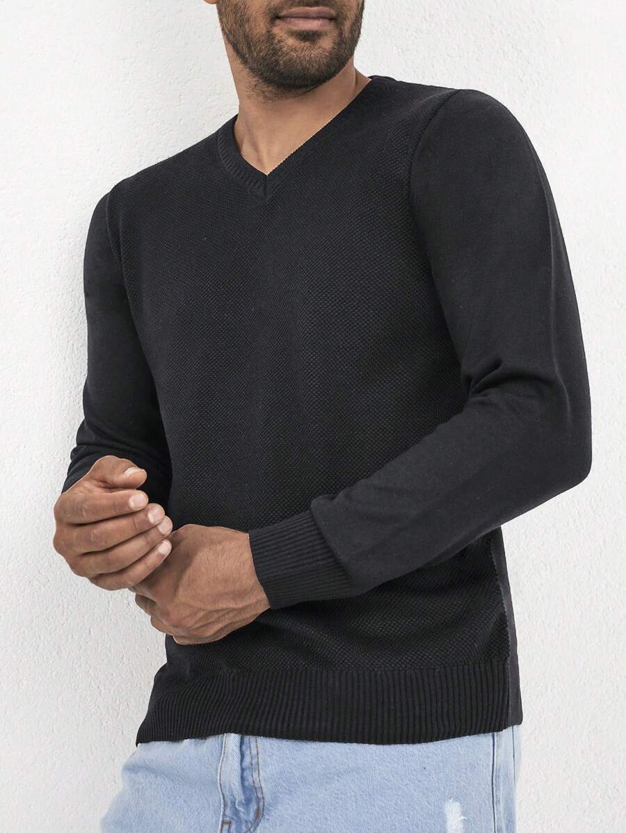 RueChic Men's V-neck Sweater - Black - View 1