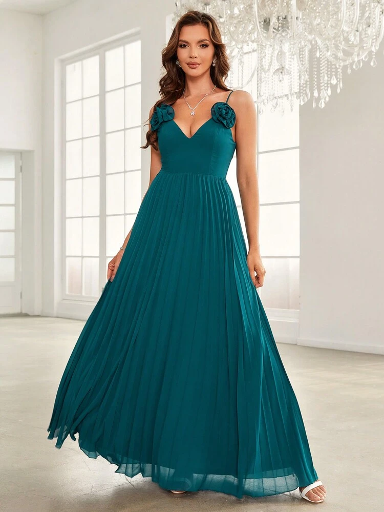 Appliques Pleated Hem Bridesmaid Dress