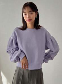FRIFUL Women'S Drop Shoulder Round Neck Sweatshirt,Fall Clothes - Purple - View 5