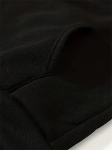 SHEIN EZwear 女士加大码标语印花卫衣 - 黑色 - 查看 4