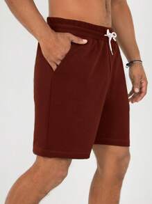 RueChic Men's Coconut Tree Print Drawstring Waist Shorts - Burgundy - View 3