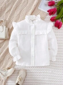 SHEIN Chicas Camisa unicolor fruncido recortado