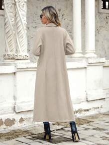 SHEIN Clasi Abrigo Largo De Lana Con Cuello Alto Y Doble Botonadura - Albaricoque - Ver 2