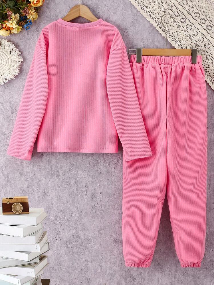 Tween Girl Floral Print Rib-knit Drop Shoulder Tee & Sweatpants