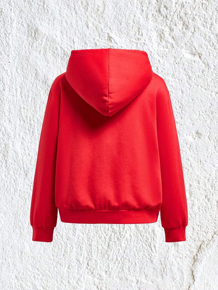 Figure & Letter Graphic Zip Up Drawstring Hoodie